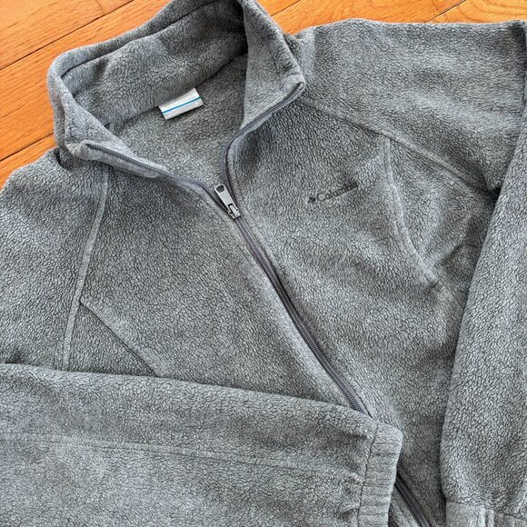 Columbia Full Zip Sweater Womens XL Zip Pockets Fleece Cinch Soft Gray Drawcords - Picture 1 of 6
